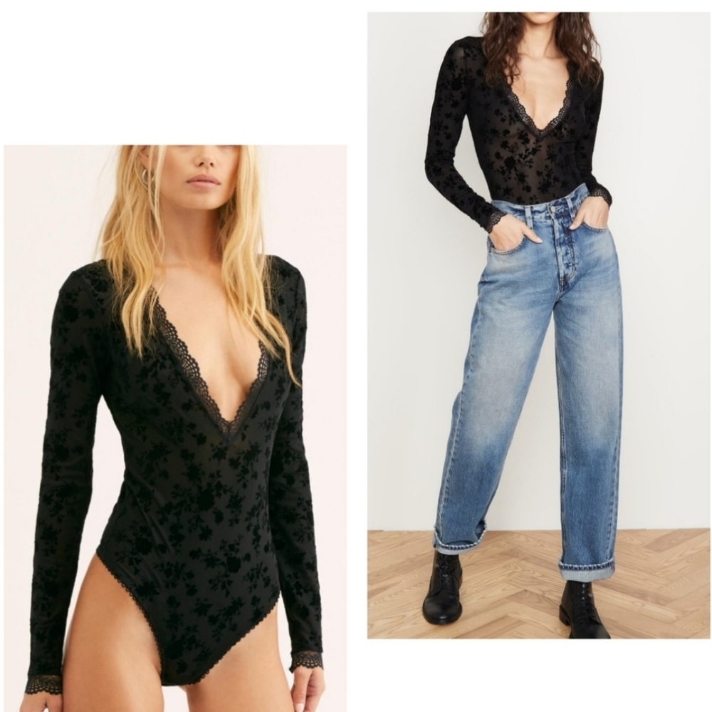 FREE PEOPLE BABES IN BANDEAUS BLACK LACE BODYSUIT NEW WITH TAGS